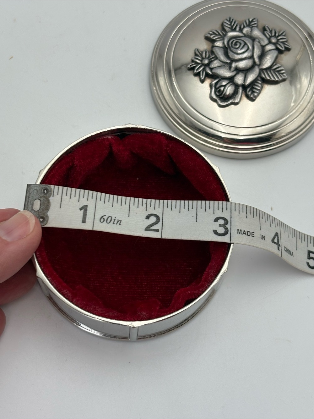 Vintage Silver-Plated Floral Round Box - Silver Rose Accent - Picture 6 of 11